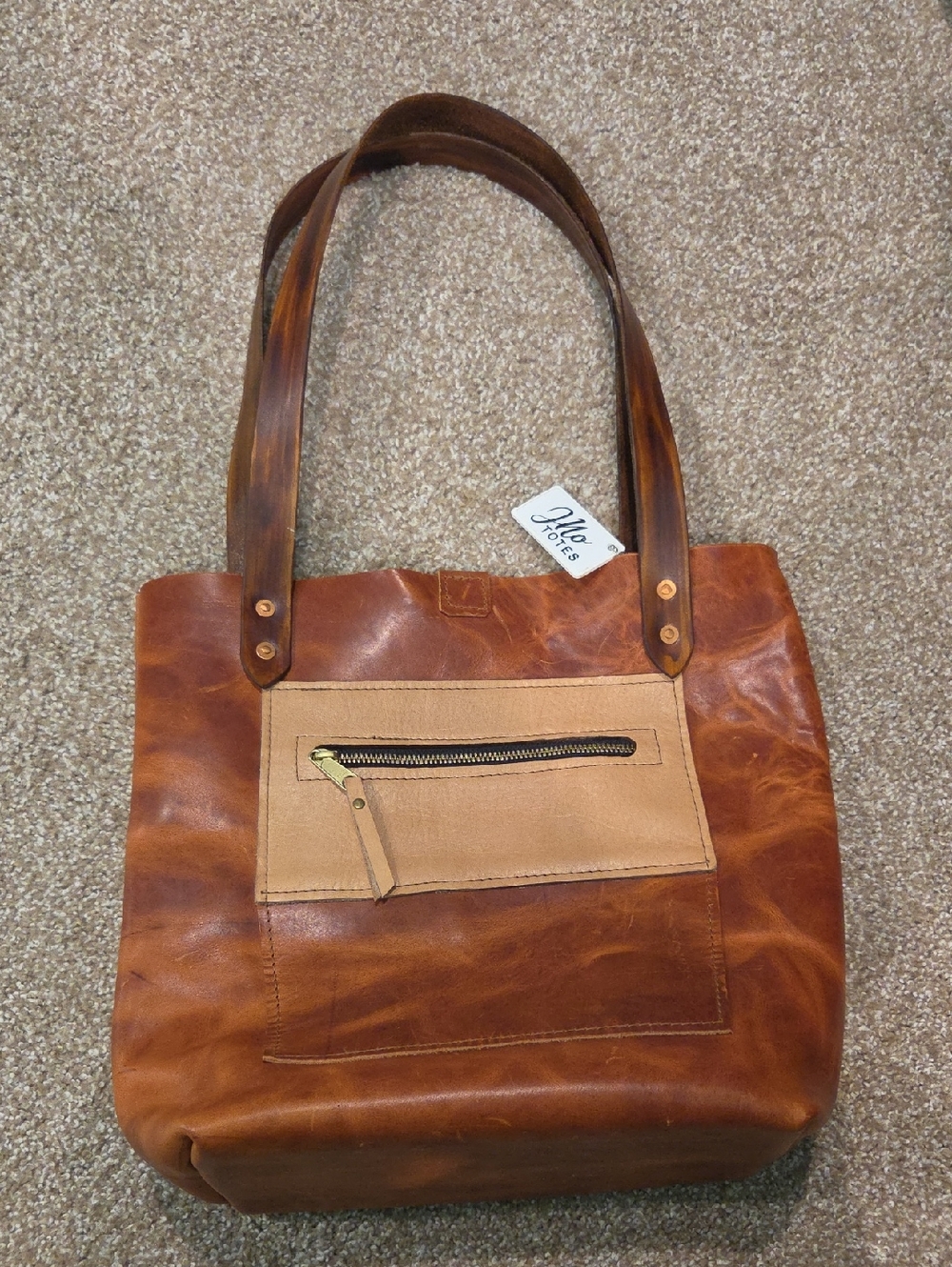 MIA Leather Tote Bag in Rich Brown with Tan Pocket